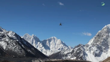 Helicopter coming to pick up our group