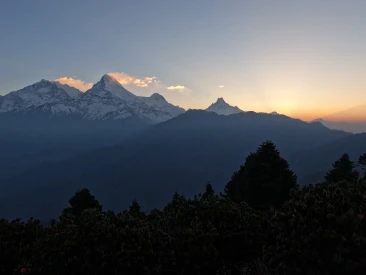 Sun setting behind annapurna