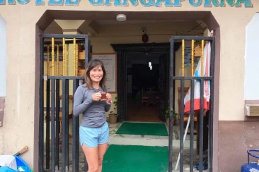 Trekker at hotel at Besisahar