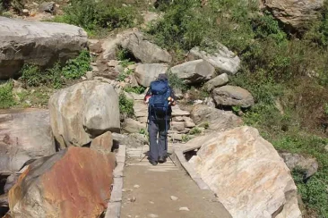 Crossing wooden bridge