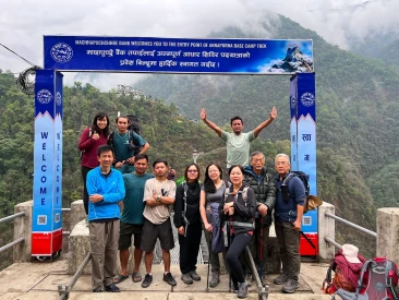 Team at Jhinu Suspension Bridge