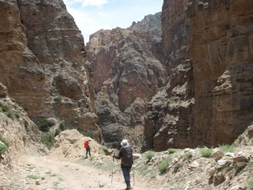 sculpted rock walls of a canyon in Upper Mustang