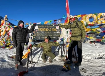 Taking Picture at Thorang La Pass