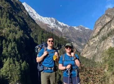 Trekkers below Annapurna peaks