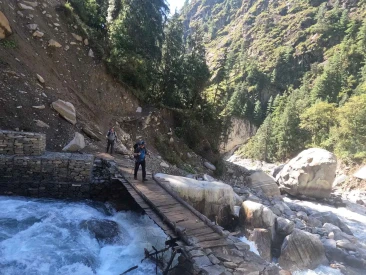 wooden bridge on Marsyangdi River